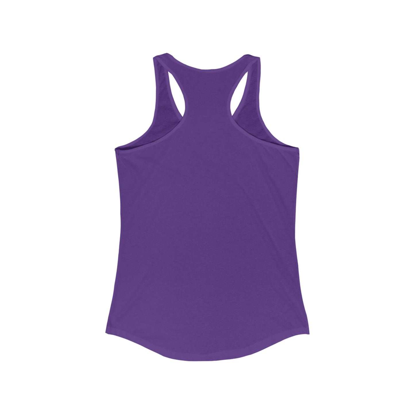 Back view of purple women’s racerback tank top showing comfortable cut and lightweight fabric